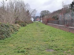 Riverside tramway trackbed at Rhymney Station, November 2023