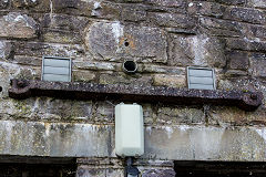 A bar rail from the Clydach Railroad on the toilet block, Gilwern, November 2019