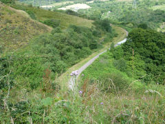 
Baileys Tramroad rejoins the MTAR from the right at Gellifelen and then runs to the left of the trackbed, May 2013