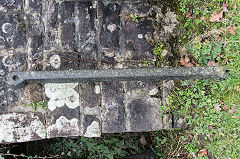 
A length of railroad track, as used on the Clydach Railroad for example, Goytre Wharf, January 2019