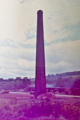 
The felling of Llandowlais brickworks chimney in c1972 © Photo courtesy of Peter John