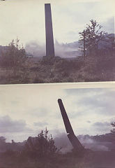 
The felling of Llandowlais brickworks chimney in c1972 © Photo courtesy of Peter John