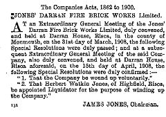 'Jones Darran Fire Brick Works Ltd', in receivership, 1908