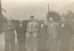 
Danygraig Brickworks long service awards, Harold Chivers, Edwin Southwood Jones, Lionel Southwood Jones, William Tucker, unknown, John Tucker, © Photo courtesy of Glynn Tucker