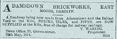 
Adamsdown brickworks advert, 22 May 1874