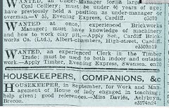 
Maindy brickworks, Manager wanted, 20 July 1909