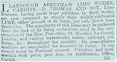 
Llandough Limeworks advert, Cardiff Times, 22 July 1871