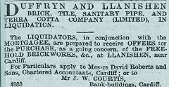 
Llanishen Brickworks sale notice from the Cardiff Times dated 22 November 1892