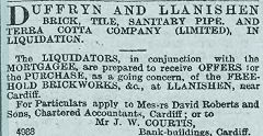 Llanishen Brickworks sale notice from the Cardiff Times dated 22 November 1892