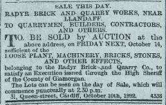 
Radyr Brickworks advert, 1892
