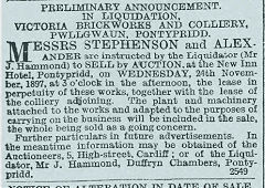 
Victoria Works, Pontypridd, Sale Notice in the South Wales Daily News for 1 November 1897