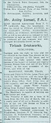 
Auction listing for Tirbach Brickworks, 14 November 1914