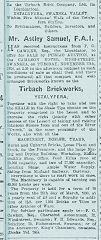 Auction listing for Tirbach Brickworks, 14 November 1914