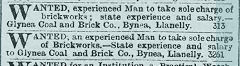 Glynea brickworks advert, 25 July 1896