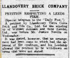 Llandovery Brick Co legal report, 23 April 1909