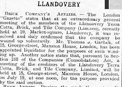 
Llandovery Brick Co sale notice, 16 July 1909