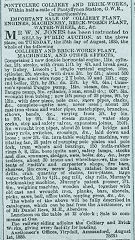 Auction sale of Pont-y-clerc Brickworks in 22 August 1885
