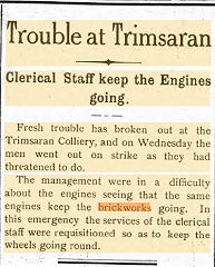 Trouble at Trimsaran Brickworks, 3 december 1910