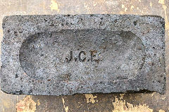 'JCE', J.C.Edwards, Ruabon, Denbighshire, on a blue brick, © Photo courtesy of Jonathan Dooley