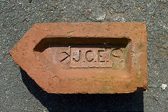 
'JCE' from J.C.Edwards, Ruabon, Denbighshire, on a chisel-end brick, © Photo courtesy of Martyn Fretwell