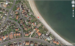Penrhyn Bay brickworks site, the red cross marks the site of the jetty, Llandudno, © Photo courtesy of Google Earth