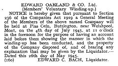 Edward Oakland Co Ltd brickworks winding-up notice, 1945