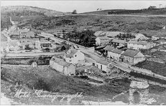 
Cambrian Brickworks at the left centre behind the Rainbow Inn, Gwernymynydd, near Mold, c1900 © Photo courtesy of Gwernymynydd Community Council