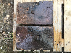 
'W Hancock & Co Buckley Hawarden', Lane End brickworks, Buckley, blocks with metal gateposts inserted, © Photo courtesy of Peter Borgs, who found them at Abbey Hey, Saughill.