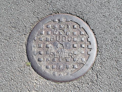 
'BUDC Sewer', Bedwellty UDC, found at Fleur-de-Lys, Mon, August 2021