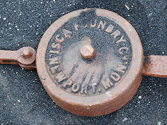 
'Isca Foundry Co Newport Mon' balance weight at Cefn Coed, June 2021