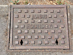 
'Nash Foundry', probably from Nash Foundry, Upper Bank, Swansea, a hinged gutter cover found at St Brides Major, June 2023