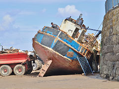 
The 'Morning Dawn' being dismantled in Barry harbour, July 2021