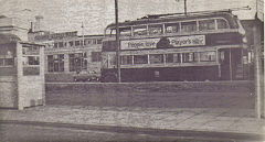 
Cardiff bus station and CCT trolleybus 201, 1964