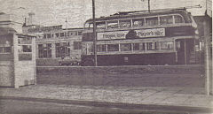 
Cardiff bus station and CCT trolleybus 201, 1964