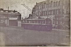 
Cardiff bus station and CCT trolleybus 242, 1964