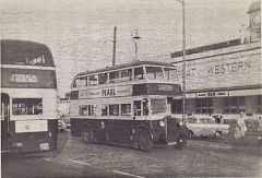 
Cardiff bus station and CCT bus 46 EBO900, a 1949 Crossley DD42-7 with an Alexander L53R body, 1964