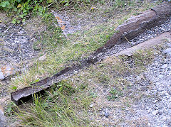 
Aberthaw Pebble Limeworks, Upturned Barlow rail from GWR broad-gauge days, May 2010