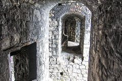 
Aberthaw Pebble Limeworks, Old kilns, looking across the passageway between the kilns, July 2016