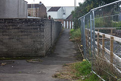 The tramroad crosses Quarella Road, Wildmill, September 2020