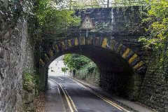 The tramroad goes under the South Wales Railway at Quarella Road bridge, Bridgend, September 2020