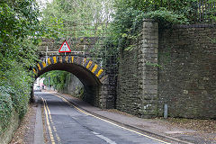 The tramroad goes under the South Wales Railway at Quarella Road bridge, Bridgend, September 2020