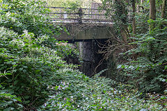 Tondu Ironworks Incline bridge under the main road, September 2020