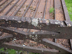 
Melingriffith Lock bridge over the Glamorganshire Canal showing rope wear grooves, Jul 2022
