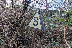 
'Spring points' sign near Rhymney Cottages, Rhymney Railway, Taffs Well, February 2016