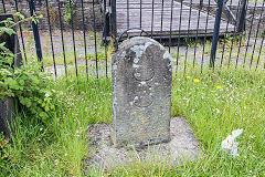 
'C C' boundary stone for 'Cyfarthfa Co' at Georgetown, Merthyr, June 2019