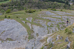 
Morlais Castle Quarries Western tramroad branches from above the quarry, May 2017