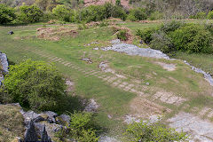 
Morlais Castle Quarries Western tramroad branches from above the quarry, May 2017