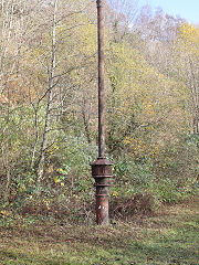 
An elaborate stench pipe on the Hafod Colliery site at ST 0410 9127, November 2021