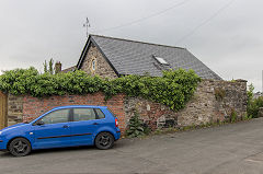 Brecon Gasworks, there's a filled-in arch behind the car, June 2017