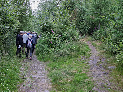 Graig Cilfrew Colliery tramway goes off to the right from the main tramway, July 2021